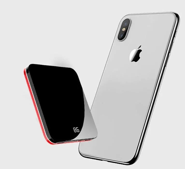 Ultra-thin mirror mini power bank with LCD display – 8000mAh alloy shell in three colours