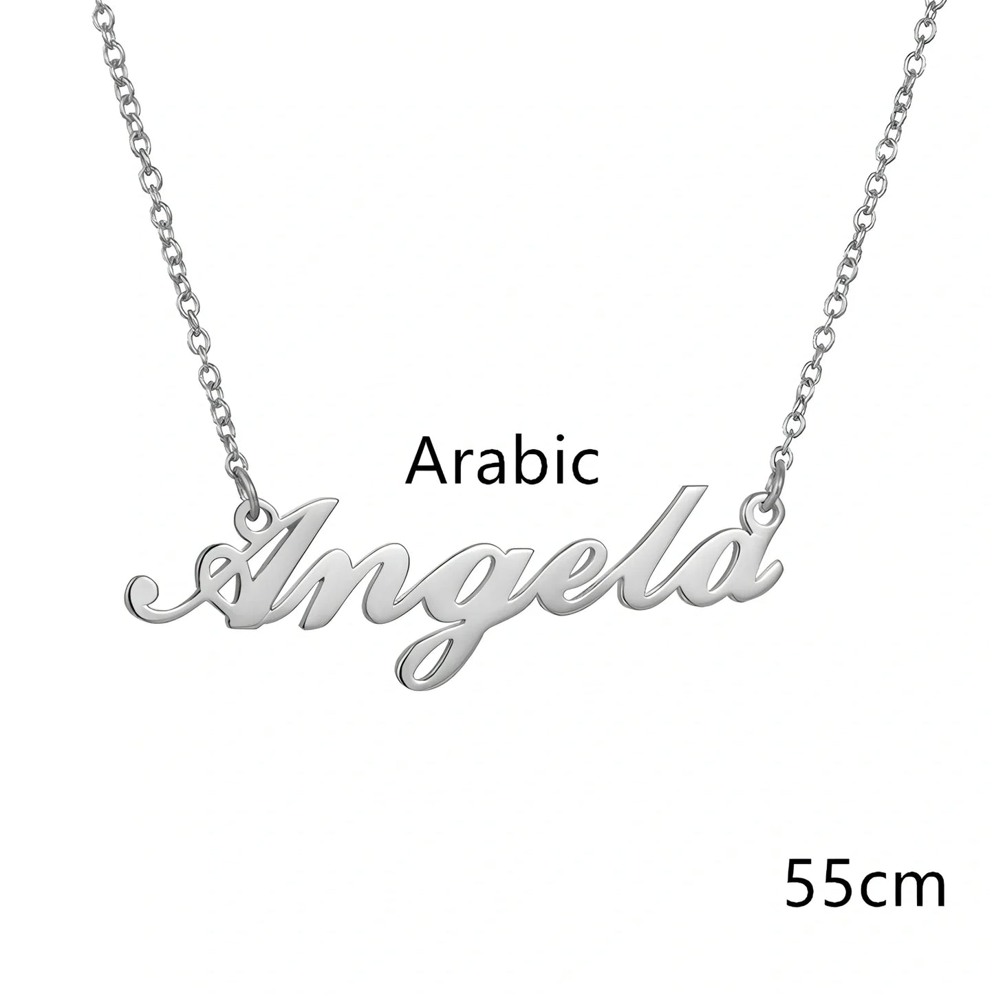 Custom name pendant necklace in titanium steel with 925 silver plating, rose gold chain 45cm length