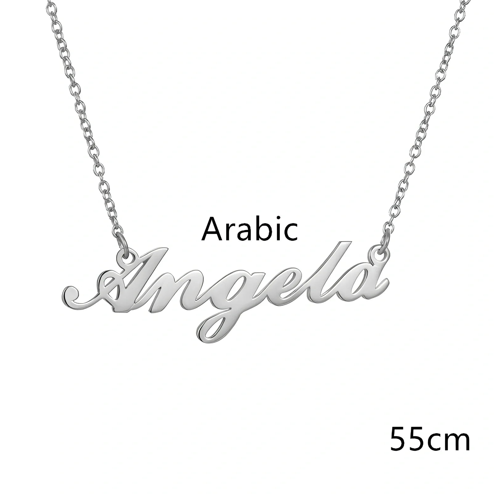 Custom name pendant necklace in titanium steel with 925 silver plating, rose gold chain 45cm length