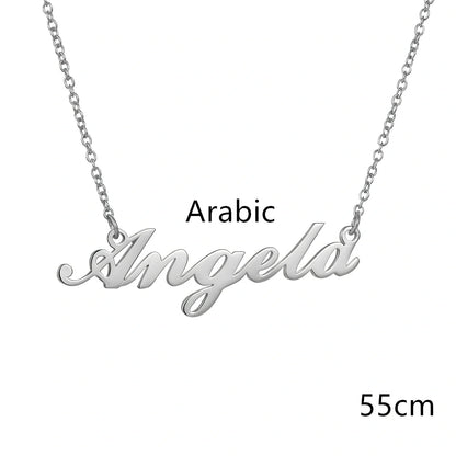 Custom name pendant necklace in titanium steel with 925 silver plating, rose gold chain 45cm length
