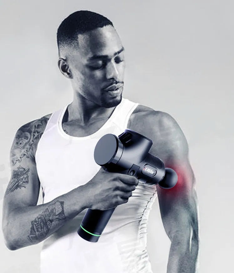 Fascia massage gun with six massage heads, 30-speed control, black colour, rechargeable battery