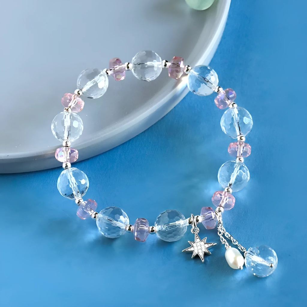 Women's white crystal bracelet with Korean-style design, electroplated finish, and lucky cat charm