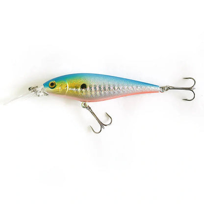 Bionic fishing lure showing 11cm length with detailed colour pattern on ABS plastic body