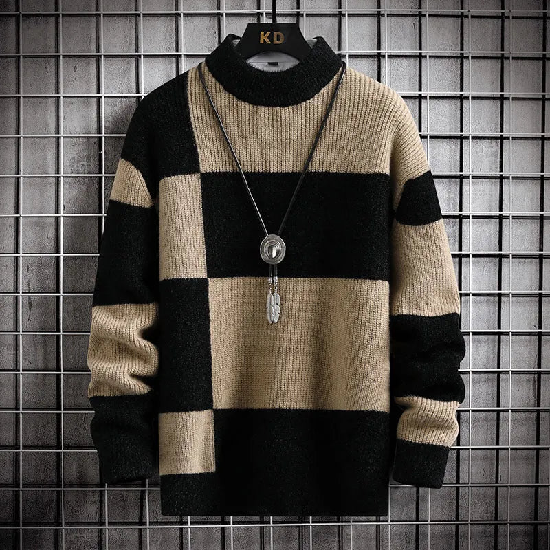 Thickened modal men's casual cardigan sweater coat in colour block design, loose fit, available in sizes M to 4XL