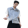 Men's blue and white gradient short sleeve casual shirt with a loose fit.