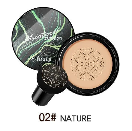 Air cushion BB cream foundation concealer in compact case with mushroom sponge, Ivory 01 and Natural 02 shades