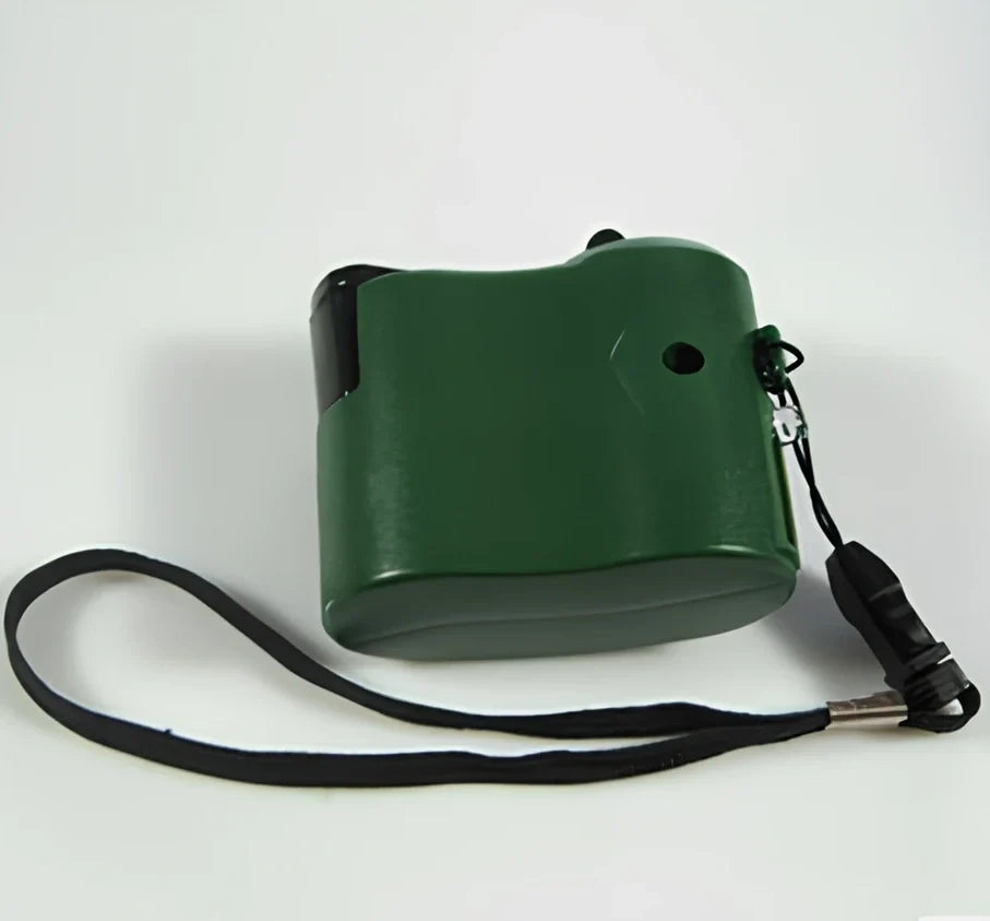 Green SpinIT hand-winding USB charger, 57x45x30mm dynamo with LED for 300mA mobile power generation