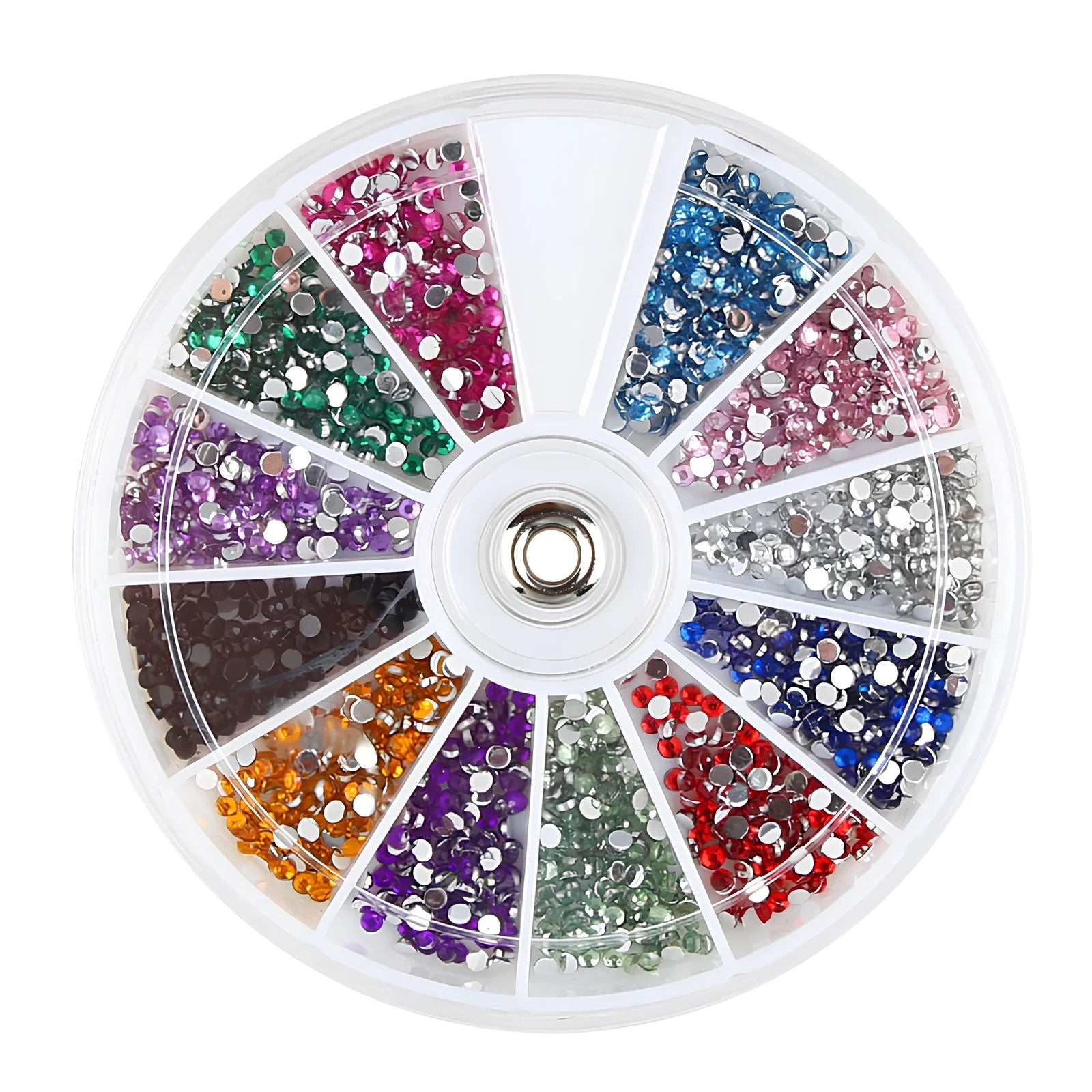 Pack of 1.5mm diamond fake rhinestone nails in 12 random colours for nail art and DIY decoration