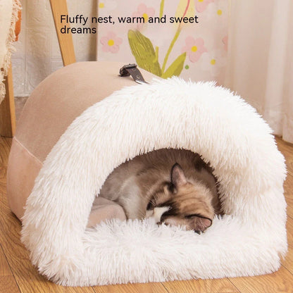 Cozy Canine Retreat: Portable plush pet bed with semi-enclosed design, perfect for dogs and cats during autumn and winter seasons