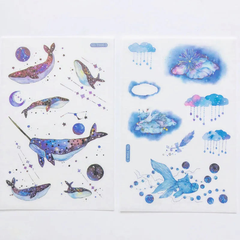 Japanese paper decorative sticker set with Fantasy stars design measuring 10.5 by 14.1 centimetres