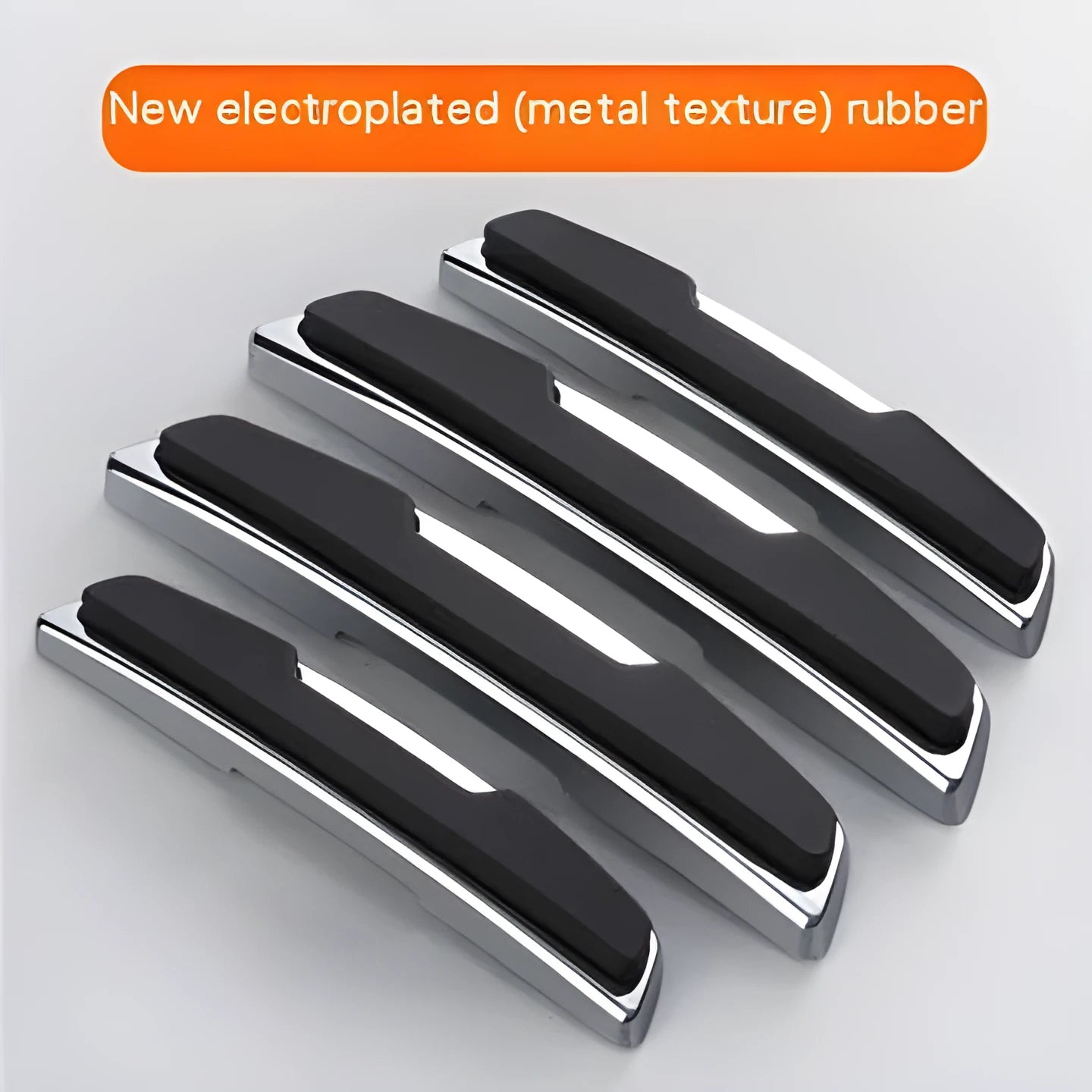 Black plastic silicone car door bumper protection strips, four-piece set showing dimensions.