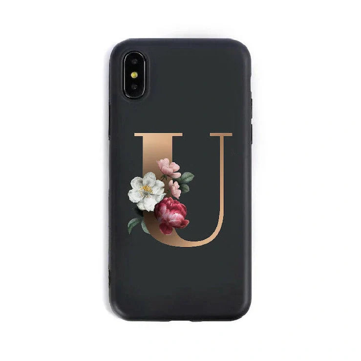 Alphabet silicone phone case showing individual letter design with TPU construction for iPhone protection