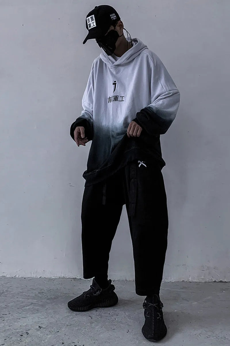 White cotton gradient hoodie loose fit unisex casual streetwear top front view