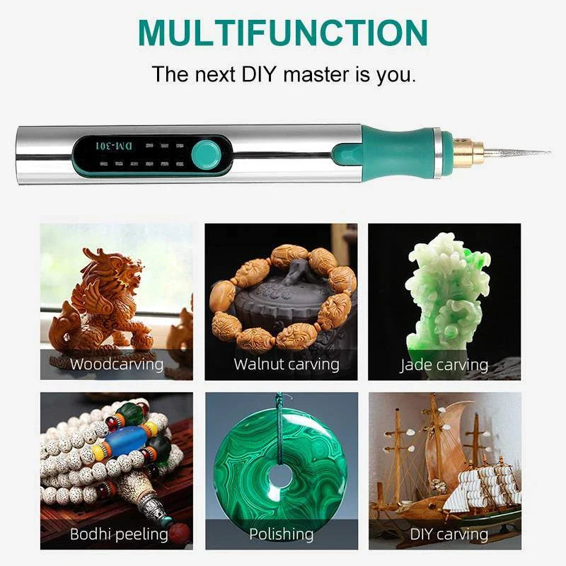 Adjustable speed electric engraving pen with rechargeable battery and multiple accessories