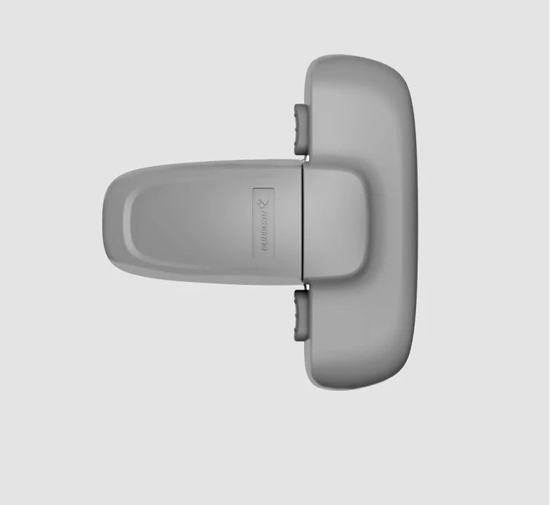 Child safety refrigerator lock in white and grey, featuring a T-type double button mechanism