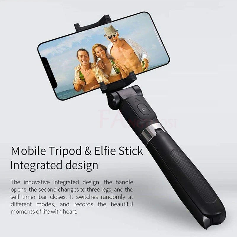 Versatile Bluetooth Selfie Stick for Apple Devices with Adjustable Telescopic Arm and Sturdy Triangular Bracket