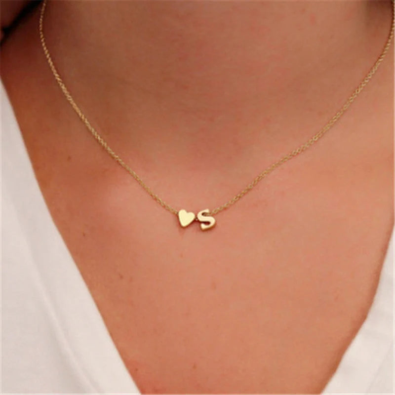 Peach Heart Shaped Letter Necklace in gold and silver finishes with alloy pendant