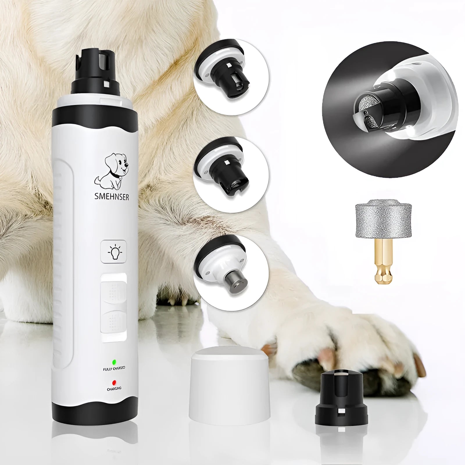 Black automatic electric nail trimmer for dogs with speed settings and LED display.