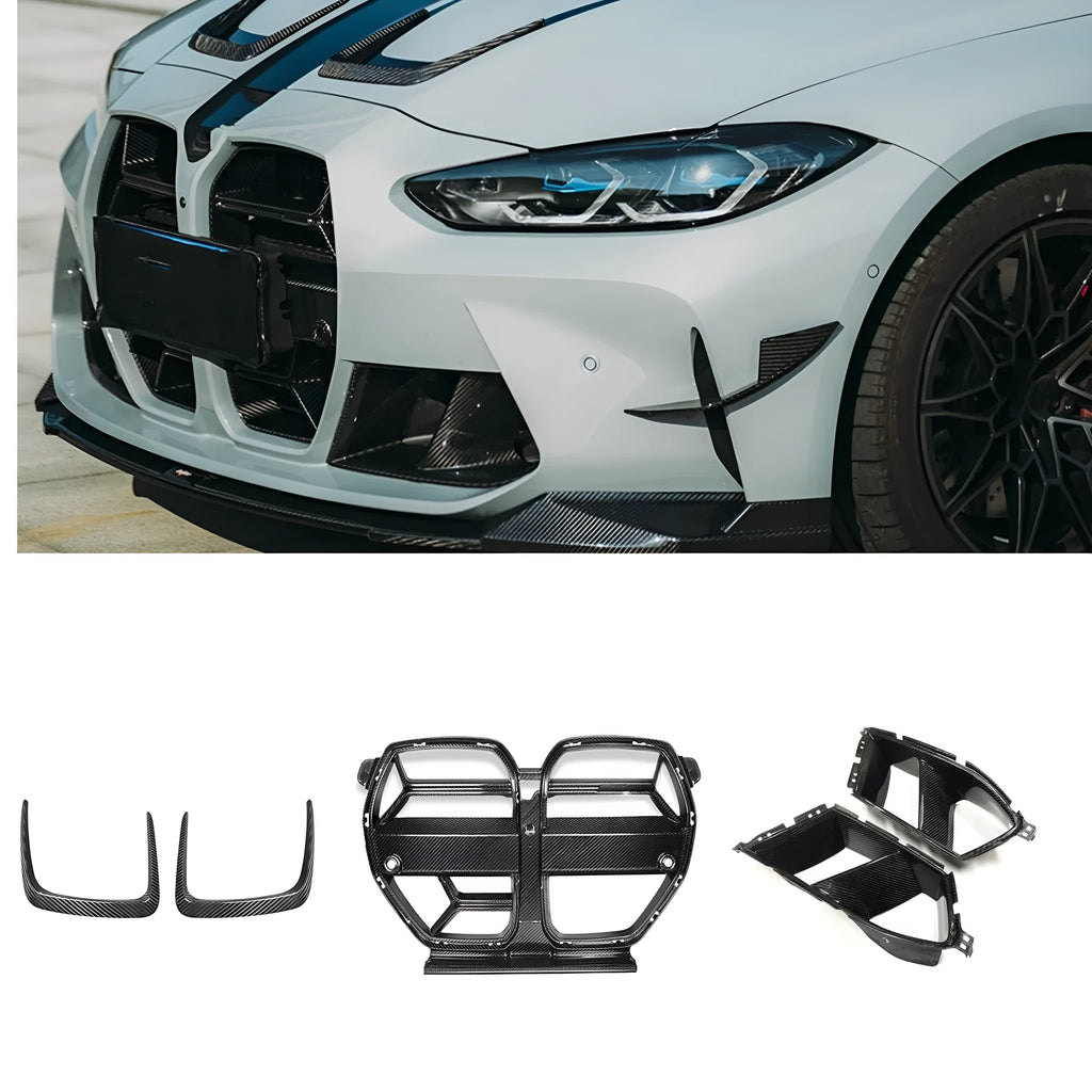 Dry carbon fibre front bumper grille for BMW M3 M4 G80 G82 with 3K weave pattern