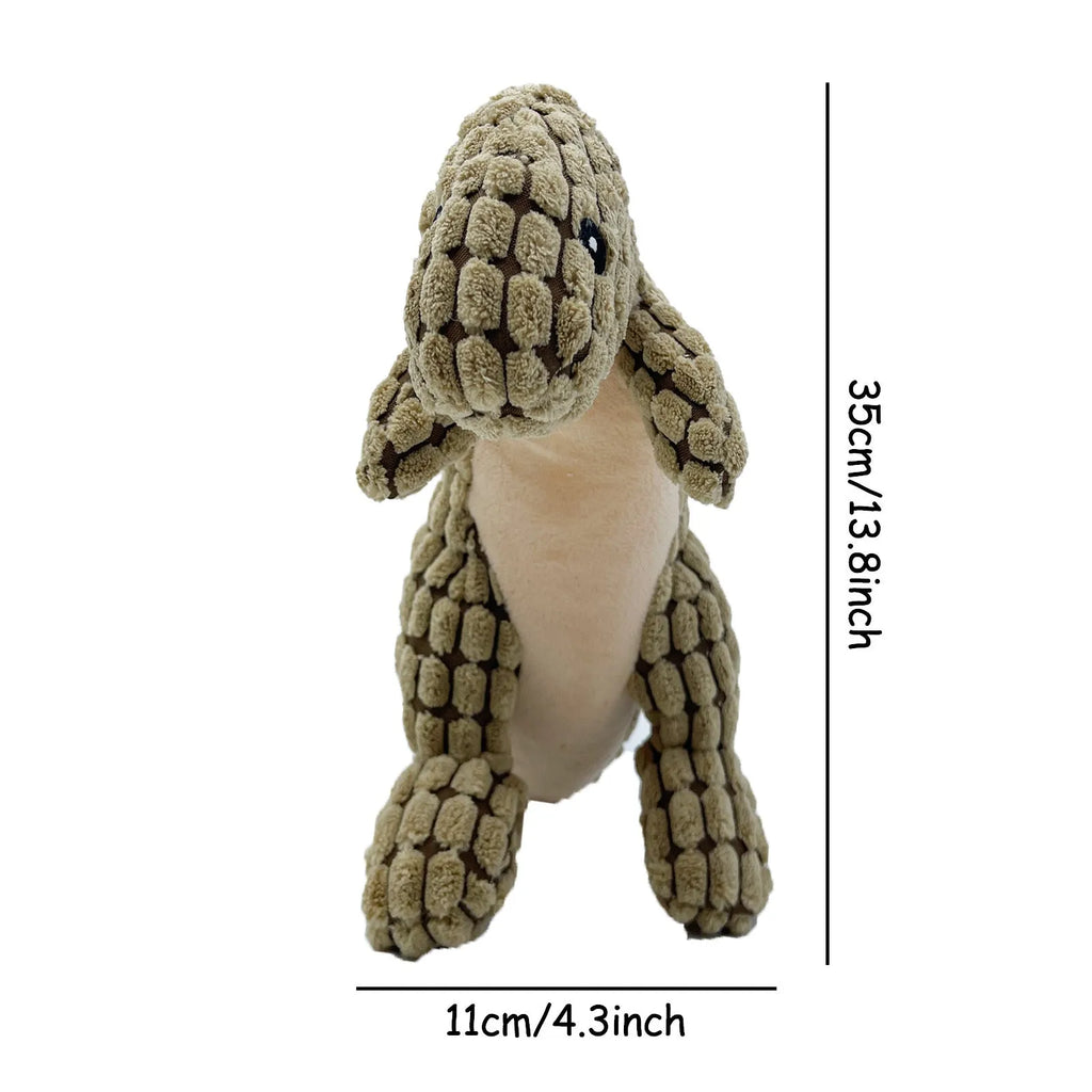 Grey green or orange dog chew toy with sound feature measuring 35cm long