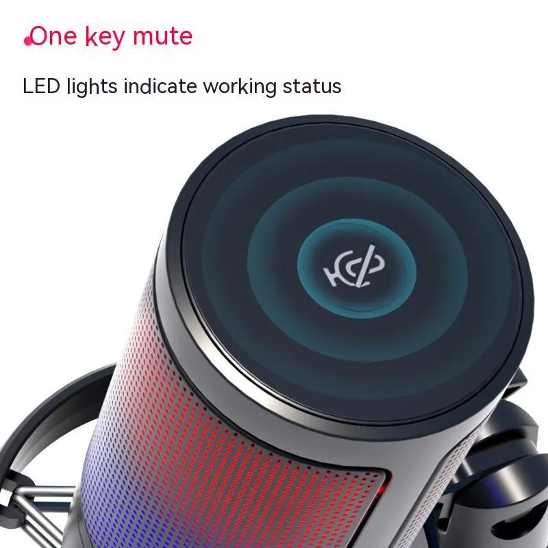 Condenser microphone with RGB lighting in black, white or pink for computer recording and live broadcast