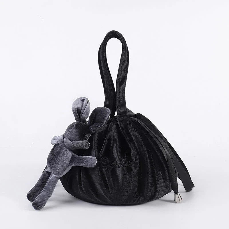 Cartoon Rabbit Ears Velvet Cosmetic Bag with self-adhesive closure in various colours