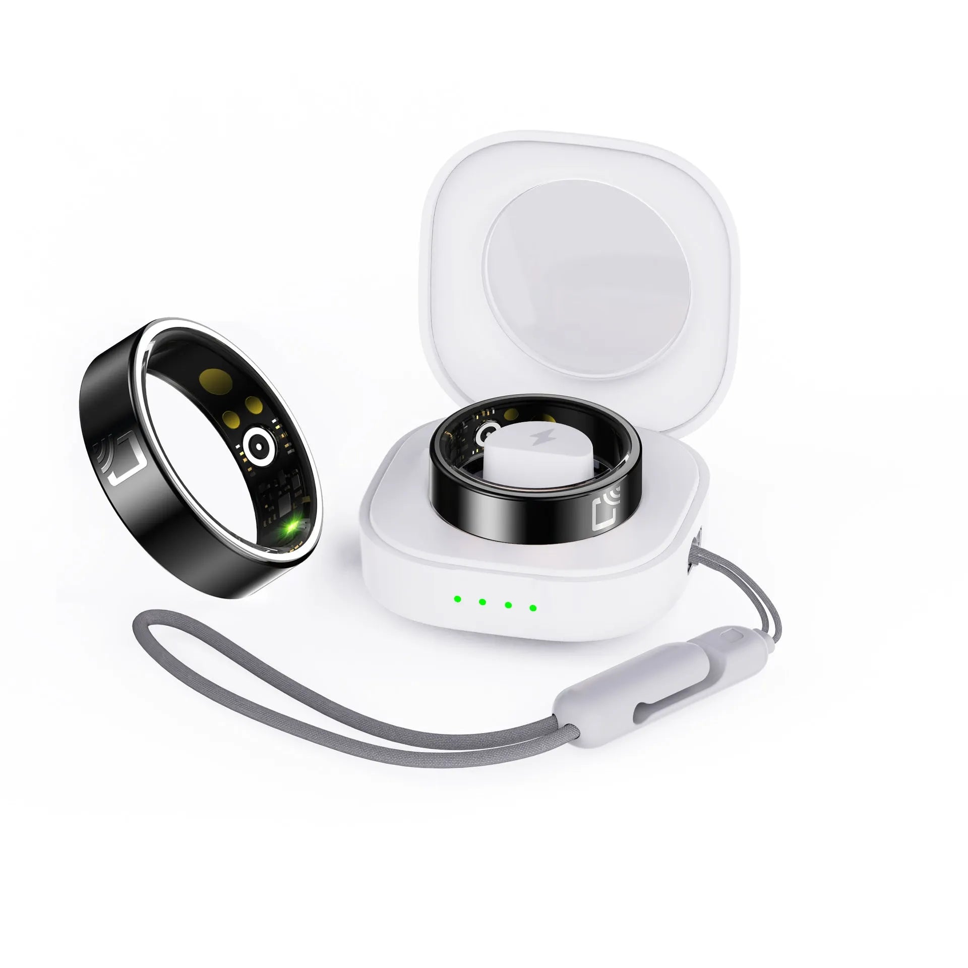 Black ceramic smart ring for heart rate and blood oxygen monitoring with waterproof sleep tracking