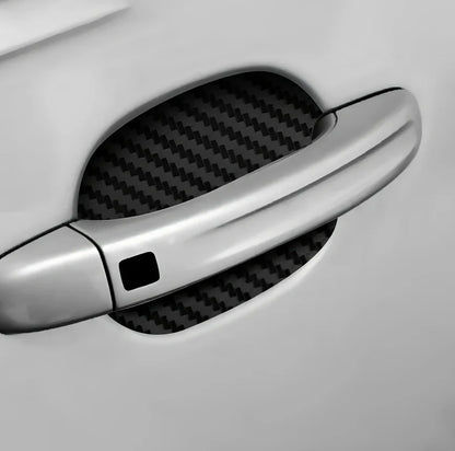 4-piece black carbon fibre car door handle stickers, 8.5 cm x 6.8 cm, scratch protection for vehicles