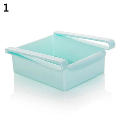 Stretchable refrigerator storage basket in white, blue, pink, and apricot colours