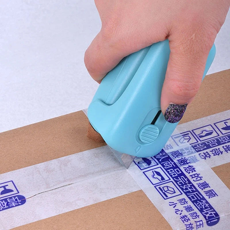 Mini plastic bag sealing machine in blue with open knife and double heating wire