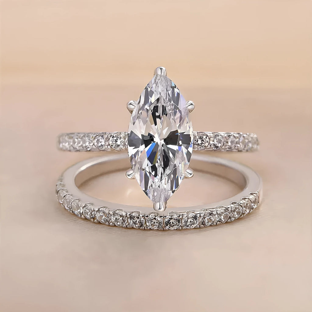 Fashion shiny couple rings for women with geometric zircon inlay copper white gold colour sizes No 6 to No 10