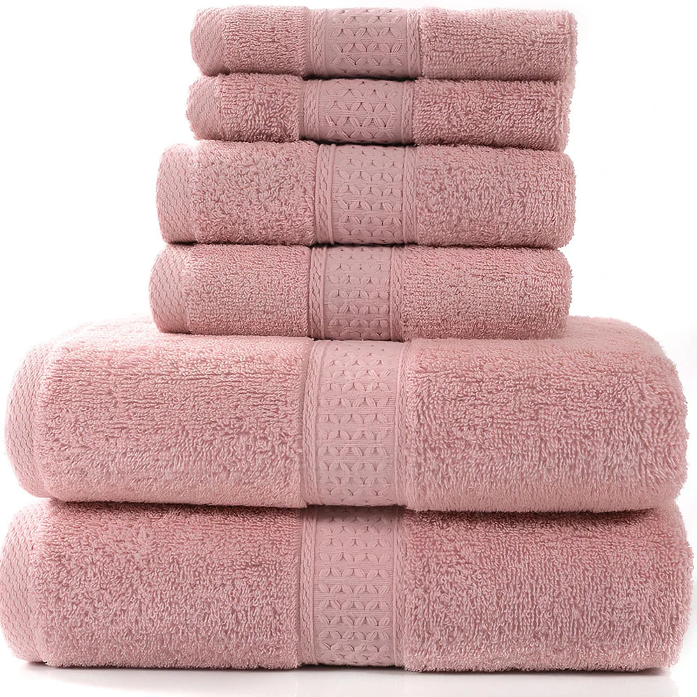 Pure cotton absorbent towel set in bamboo green, showing 140x70cm bath, 33x73cm hand, and 33x33cm square towels