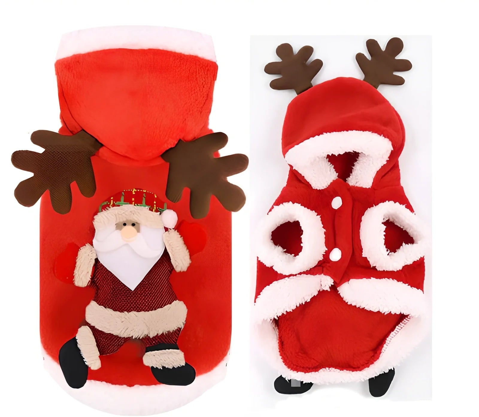 Red flannel Santa Christmas costume for small dogs, XS size with 28 cm chest and 20 cm back measurements