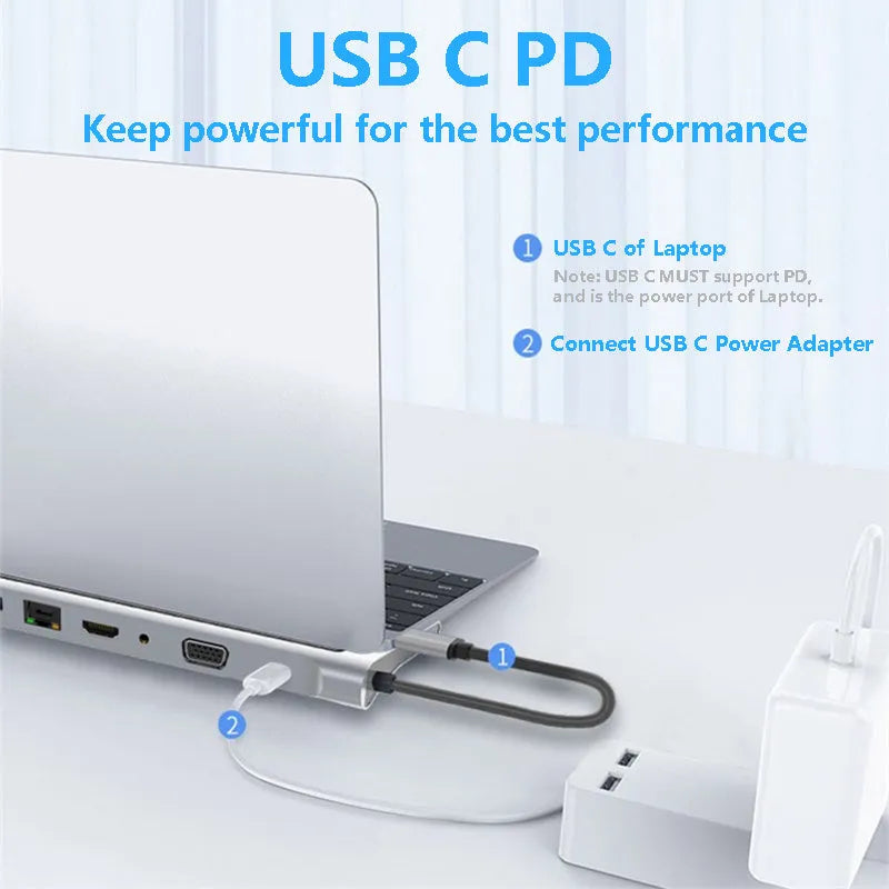 11-in-1 laptop expansion dock in photo colour with multiple ports and USB 3.0