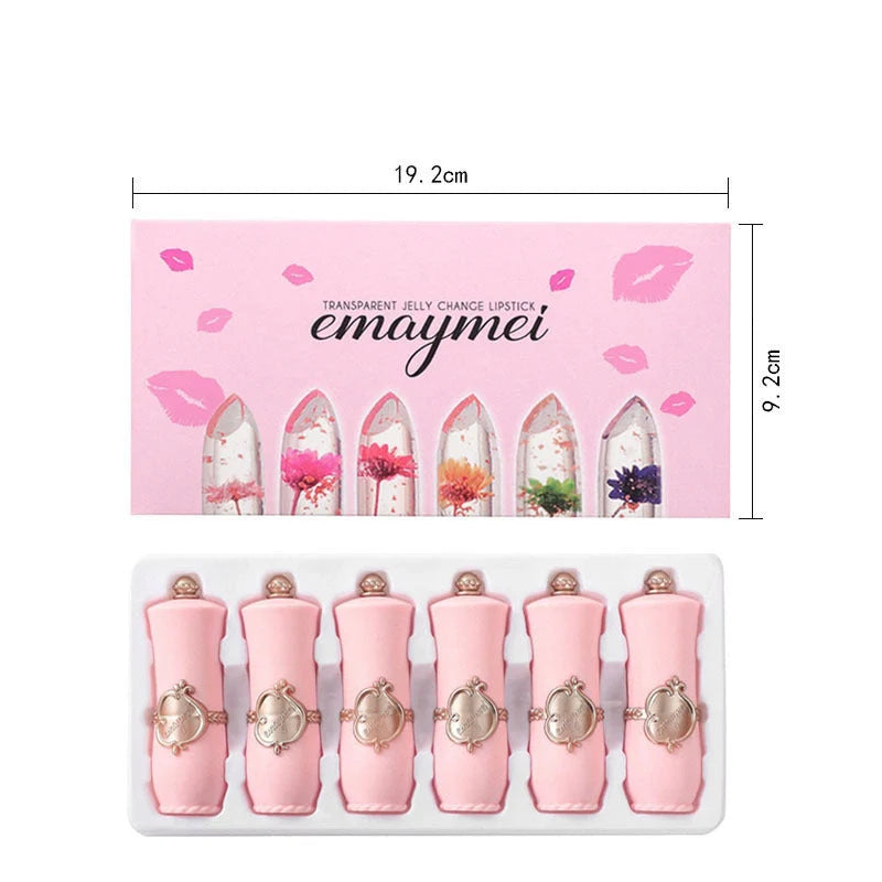 Jelly Flower Lipstick Set with six colour-changing, flower-infused lipsticks