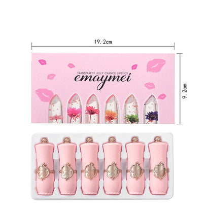 Jelly Flower Lipstick Set with six colour-changing, flower-infused lipsticks