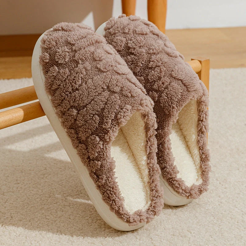 Unisex Cartoon Winter Plush Slippers with Anti-Skid Soft Soled Cotton Shoes in various colours
