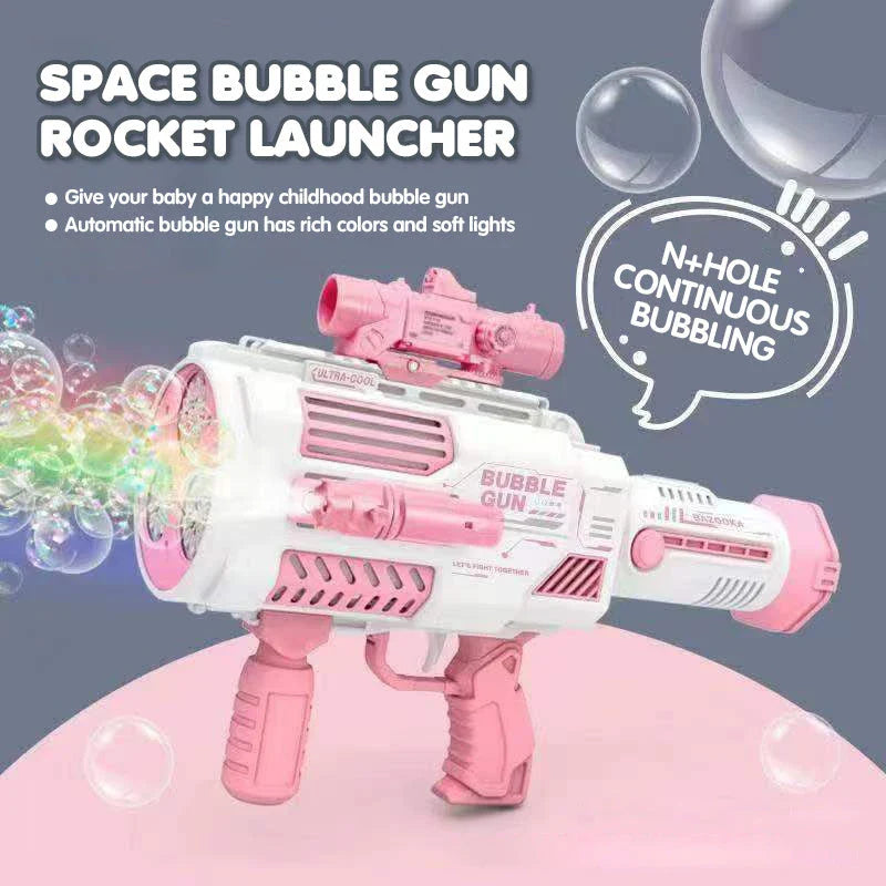 Automatic Bubble Blaster Rocket Toy - Colorful bubble-making machine with three-cylinder design and rechargeable battery