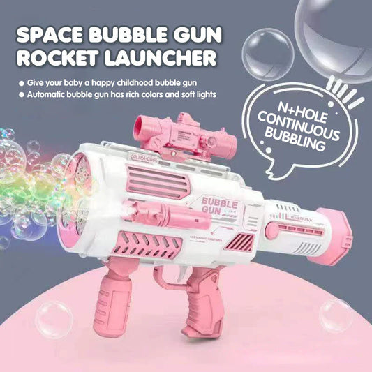Automatic Bubble Blaster Rocket Toy - Colorful bubble-making machine with three-cylinder design and rechargeable battery