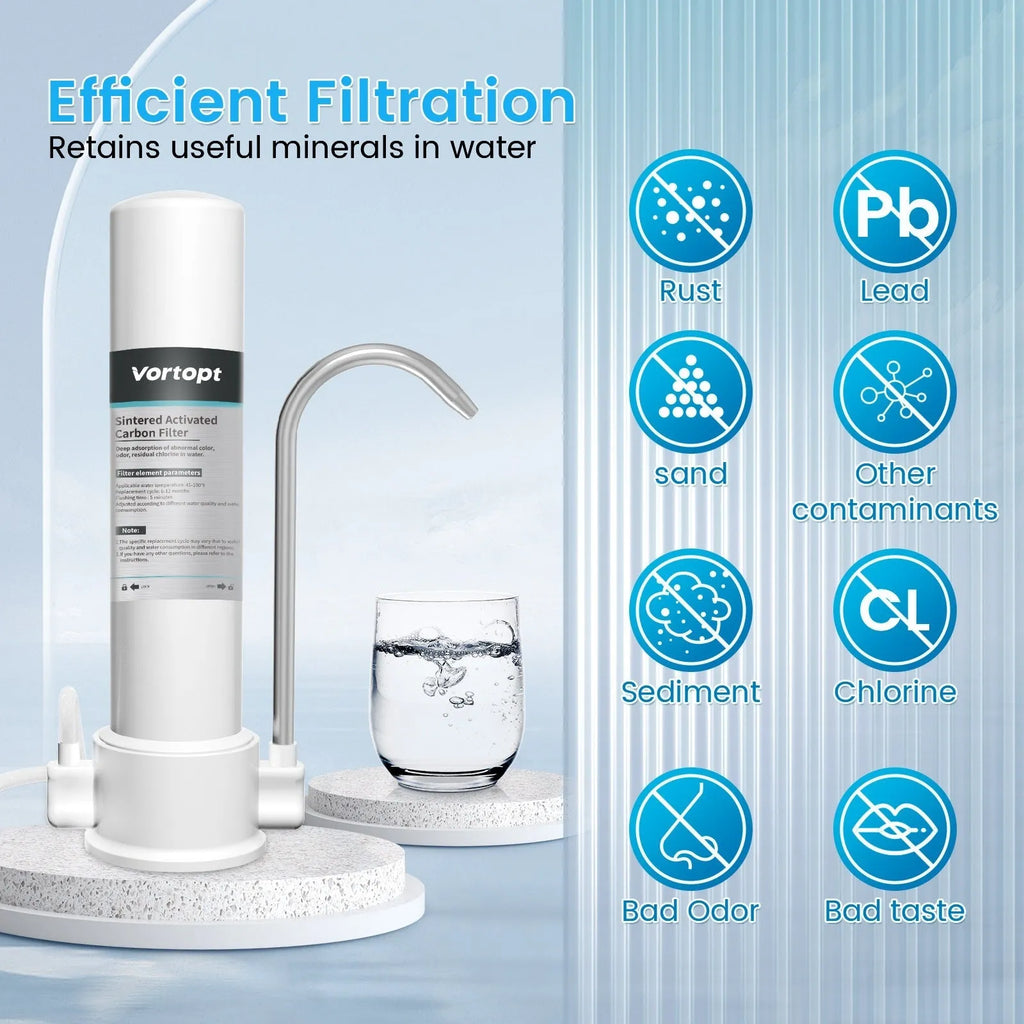 White F8 countertop carbon rod water filter purifier on a kitchen worktop