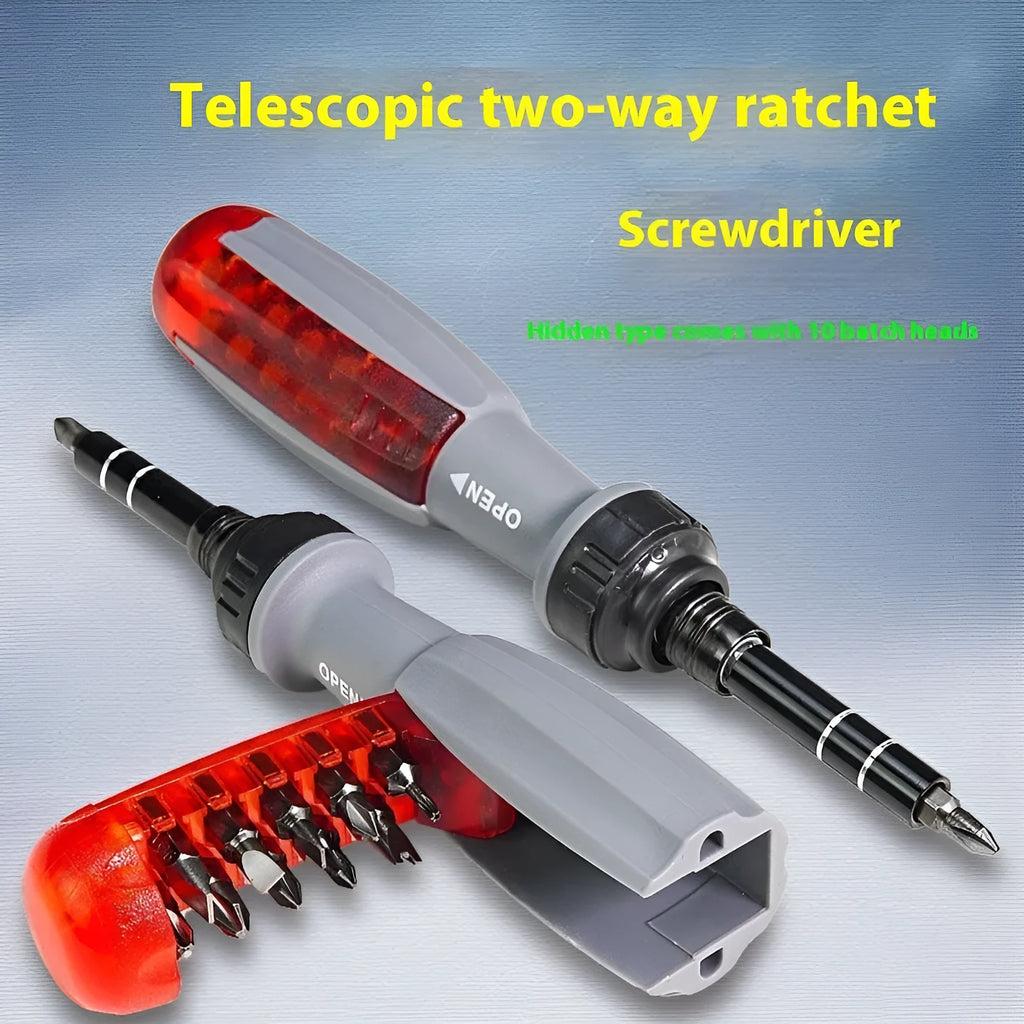 Ratchet two-way retractable screw bits set shaped screwdriver with chrome vanadium steel construction and magnetic tip