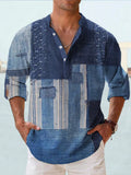 Long sleeve striped Hawaiian shirt in thin digital bamboo linen-look polyester, shown in lilac colour.
