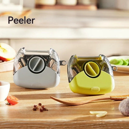 3-in-1 stainless steel peeler shredder with green and gray options for versatile kitchen tasks
