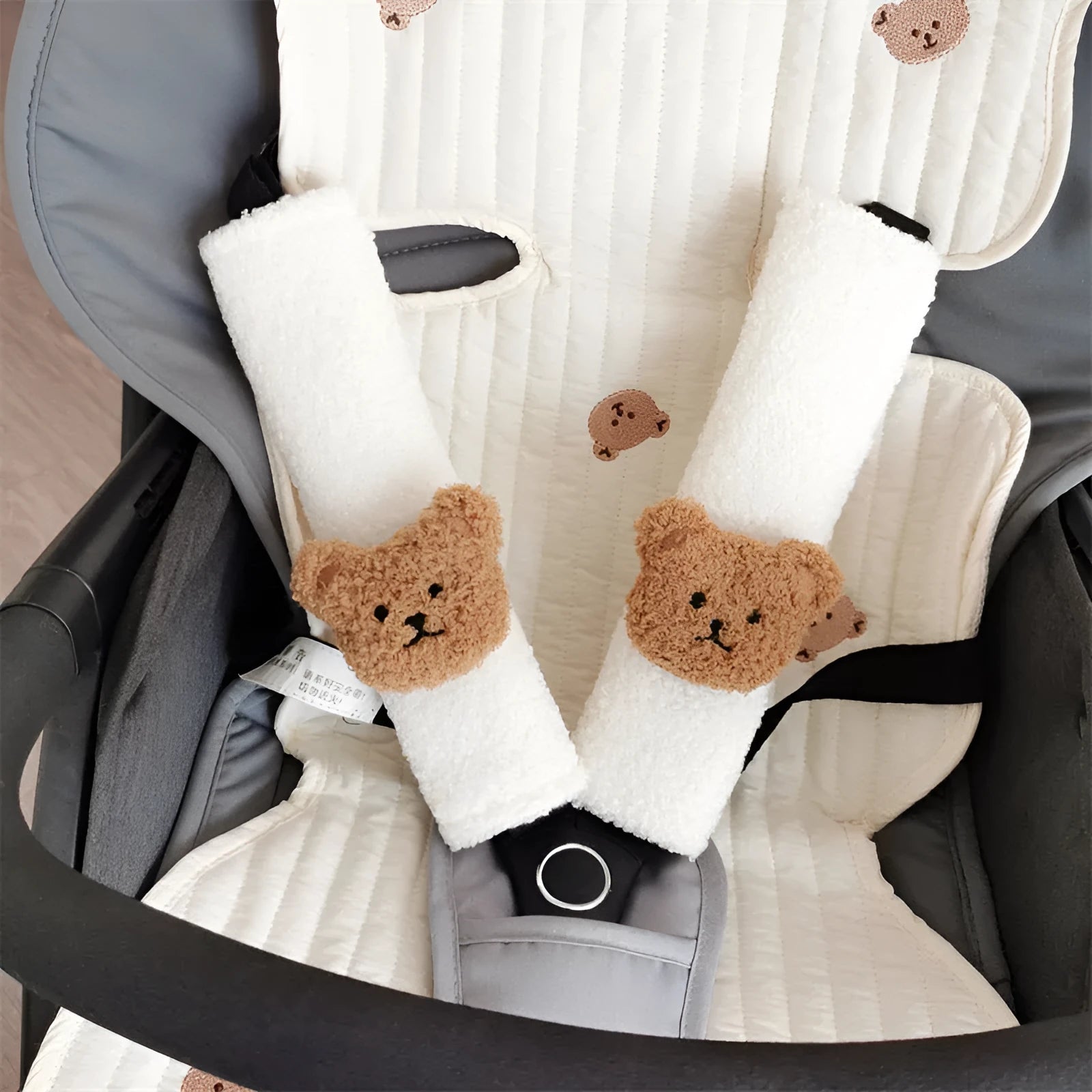Cartoon bear shoulder sleeve protective cover for baby car seat in khaki or coffee colour