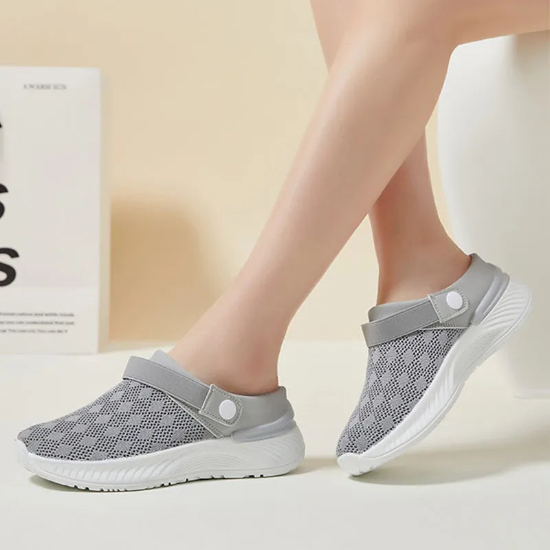 Women's breathable mesh slip-on sandals with round toe and PVC sole in multiple colours