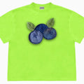 Blueberry patchwork pattern cotton T-shirt with floral designs in loose fit casual style