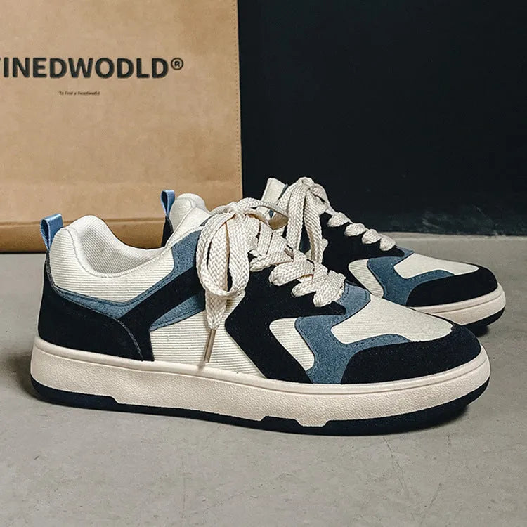 Men's Harbor style retro sports casual canvas shoes in blue, round toe, flat heel, size 39-44