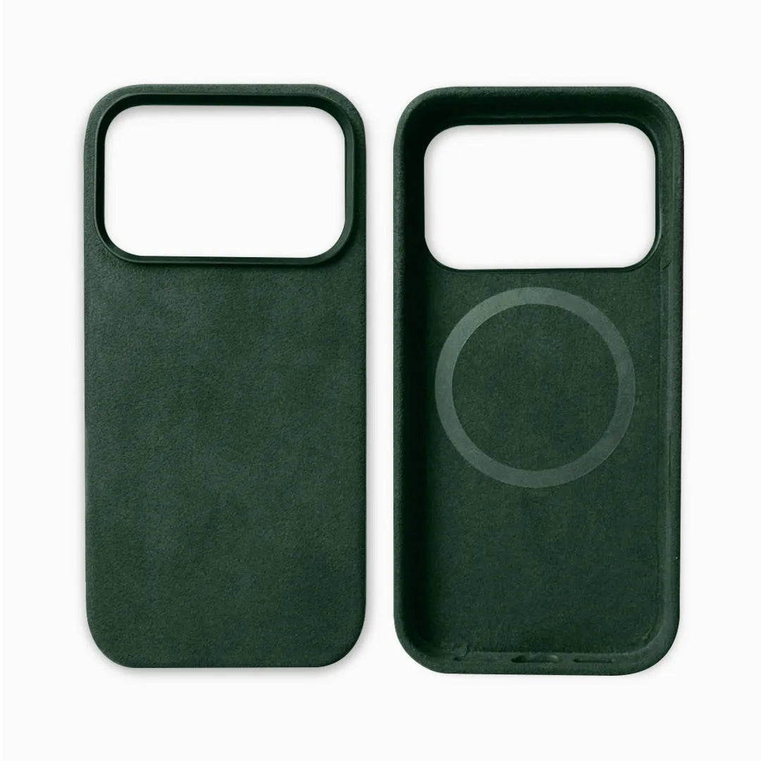 Alcantara magnetic iPhone 17 case in wine red colour showing shockproof protective design