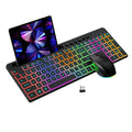Black wireless keyboard and mouse set with luminous keys and integrated card slot for office use