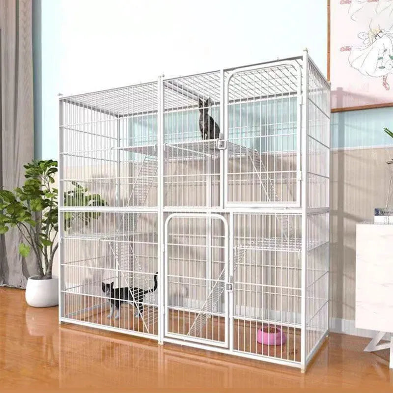 White three-layer indoor cat cage with iron frame, 142x54x130cm, for cats